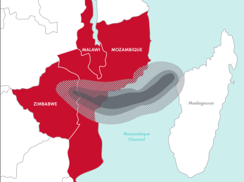 A map showing the storm path of cyclone idai, which struck between madagascar and the coast of mozambique, and has heavily impacted zimbabwe