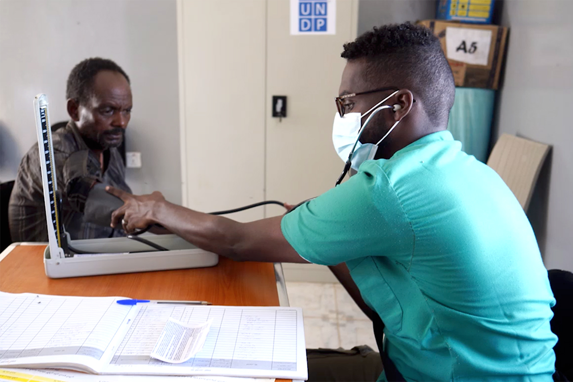 A patient meeting with a doctor.