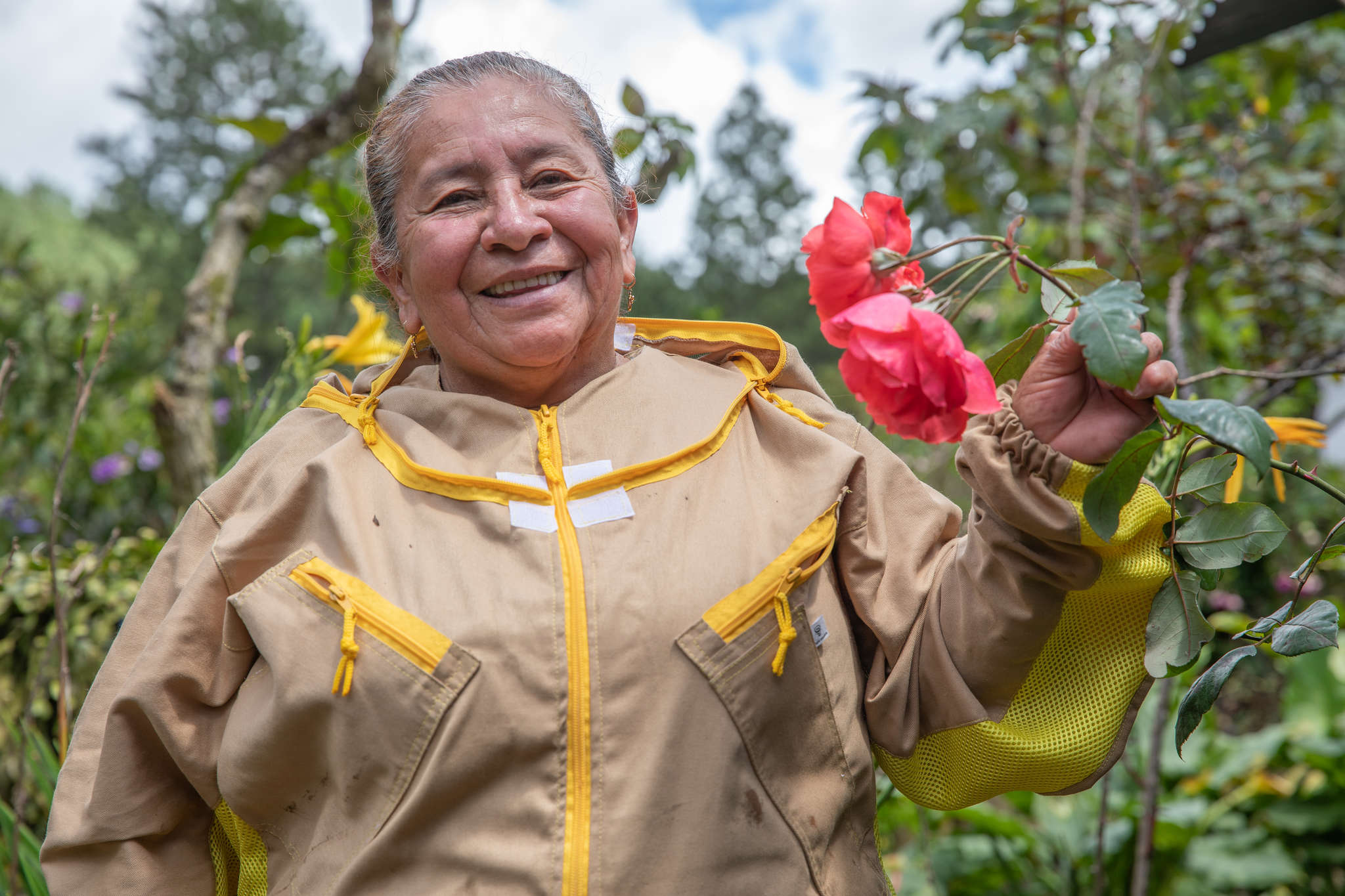 Lida Esperanza Camayo, 60, is a beekeeper and participant in Mercy Corps’ “Something New” program, which supports farmers with coffee harvesting and production, entrepreneurship projects, and land titling.