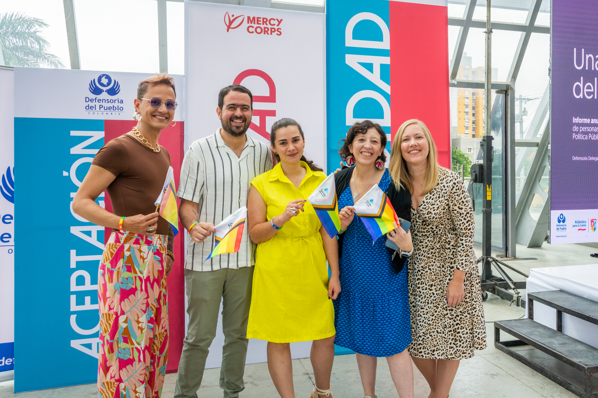 Mercy Corps team members take part in an International Day Against Homophobia, Biphobia, and Transphobia event in Barranquilla, Colombia.