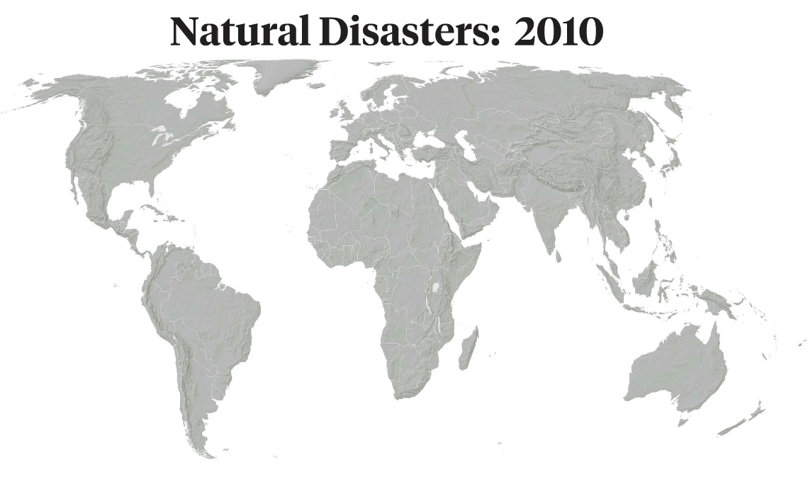 an animated map of the globe displaying natural disasters for the year 2017