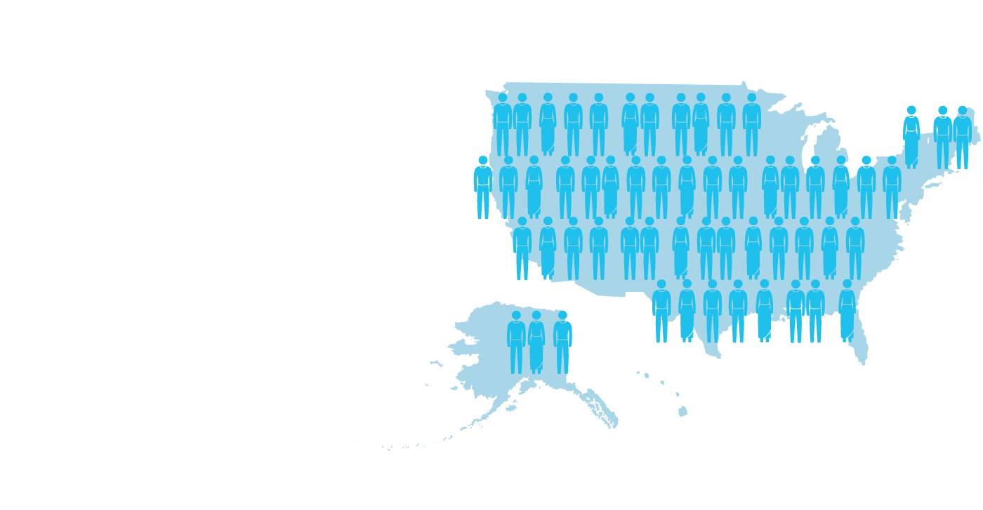 a graphic of the United States of America with silhouettes of adults and text that reads seventy-five million people in the US have a criminal record.