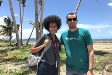 Karla peña, mercy corps resilience program manager, and hector mujica, regional manager for google.org, in humacao, puerto rico. photo: christy delafield/mercy corps