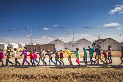 Children walking in a line in jordan