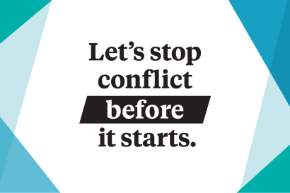 Let's stop conflict before it starts words on slide