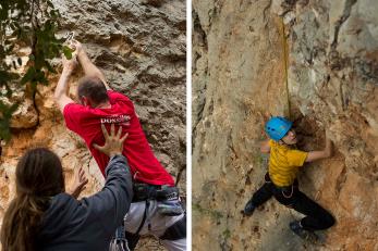 Two climbers on rock faces