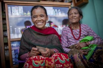 Two women smiling