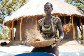 The rhythmic shaking that kevin performs helps separate the seeds from the chaff.