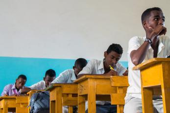 Students at yellow desks