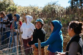 Youth in guatemala creating a test parcel to practice new agricultural techniques