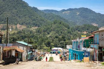 Landscape with hills surrounding a small town in guatemala