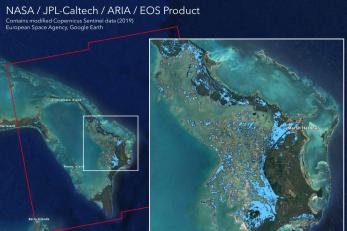 A satellite image focused on a small region of the planet earth.