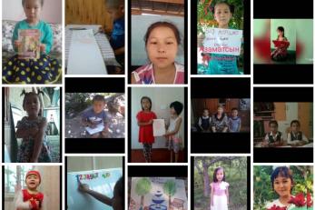 A collage of young peoples faces taken while they attended virtual lessons and reading programs. 