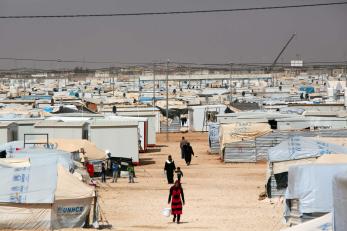 Families in a refugee camp.