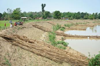In kailali, the neighboring community built bamboo spurs to hold the riverbank in place and redirect the flow of water.