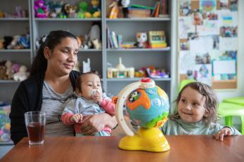 Nadiia hornak and her children at fundacja w stronę dialogu, a local mercy corps partner and community center supporting refugees who arrived in warsaw, poland. 