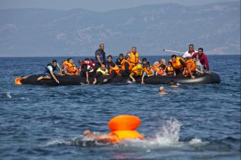A dinghy taking refugees across the mediterranean