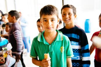 Boys eating lunch in lebanon