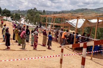 Drc community members in line for coronavirus services.