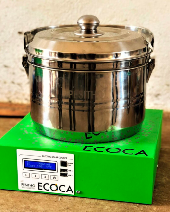The ecoca solar-powered cookstove by pesithoatop its heating element.