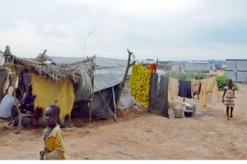 A crowded displacement site in Bangui, the capital of the Central African Republic. Photo: Emily Bishop/Mercy Corps