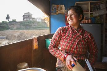 Saraswoti in her kitchen