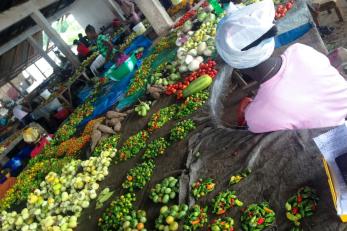 marketplace with produce on tables