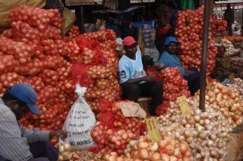 farmers sitting with bundles of their produce