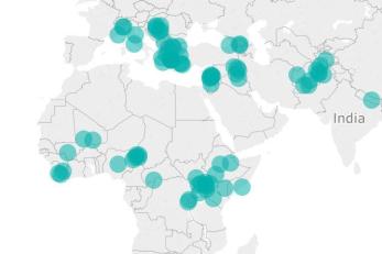 A map of the world with target zones identifying impacted regions.