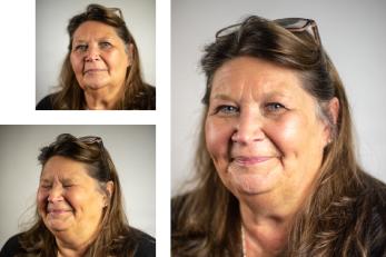 A composite image of three portraits of the same person.