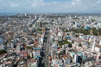 An aerial view of the city of Mombasa in Kenya.