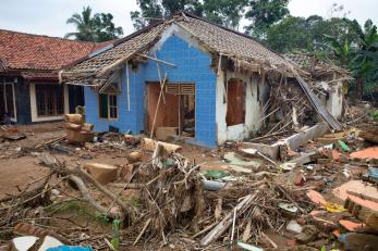 A structure demolished by natural disaster.