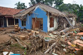 A structure demolished by natural disaster.