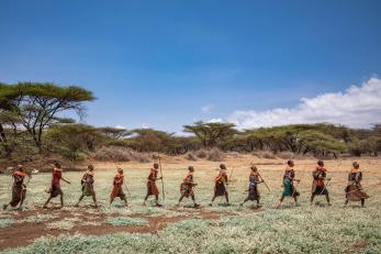 Women from six villages around Ngilai, Kenya gather for a daily ceremony asking the gods to provide rain.