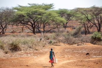 A person walking to fetch water.