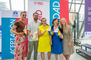 Mercy Corps team members take part in an International Day Against Homophobia, Biphobia, and Transphobia event in Barranquilla, Colombia.