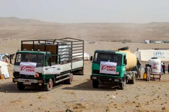 Entire villages were forced to relocate after the earthquakes struck northwest Afghanistan. At this encampment, Mercy Corps is providing clean water to more than 300 families.