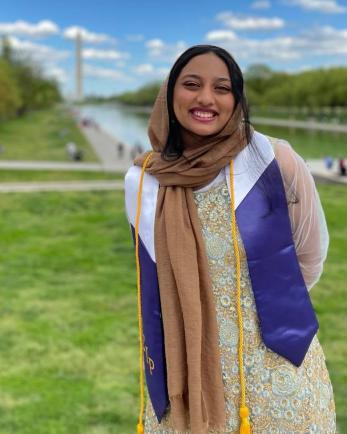Mercy Corps Intern smiling with Washington Monument in background