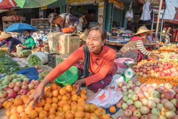 Having access to purchase and sell food is instrumental in fighting hunger. In Myanmar, we help farmers grow more bountiful and diverse crops then connect them to area markets, which boosts their individual incomes and benefits the nutrition of entire communities. PHOTO: Ezra Millstein/Mercy Corps