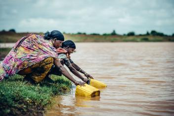 Drought in Ethiopia can dry up water sources and force families to relocate just to find the water they need for themselves and their animals. Mercy Corps rehabilitated a pond in Kebribeyah to improve people's access to water. Photo: Sean Sheridan for Mercy Corps