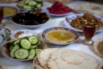In Jordan, Fadia serves a traditional Syrian breakfast for her family.