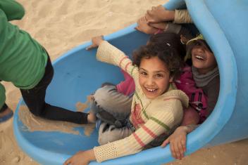 Razan Mahir Horani, 9, fled Syria 18 months ago. “I miss my home, friends and school. I’m afraid of the dogs here, and I don’t like the darkness. It gets really dark here at night. I like the playground because it reminds me of Syria. We had a nice playground in Syria. My time here is joyful and easy.”