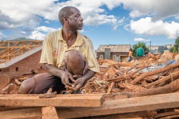 Anthony, 52, tries to recover timber from the front of his damaged house, which was almost completely destroyed by Cyclone Idai in Zimbabwe. The storm’s heavy rain, wind, flooding and landslides affected millions of people in southern Africa, many of whom have few resources to recover.