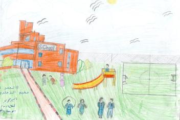 Aysar, 8, Jordan, “Shall I draw my school you mean? My school is too big, it won’t fit in the paper!”