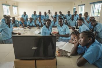 A solar powered system brings electricity into classrooms at a primary school in Kakuma, Kenya.
