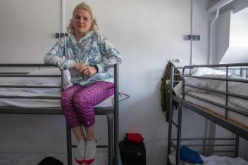 “We feel good here, but our hearts and souls are with Ukraine,” said Anna Sydorenko who sits on her bunk at a shelter for refugees in Warsaw, Poland. The shelter was once a hostel and through a partnership with a local Polish organisation, Mercy Corps pays the rent, staff salaries, and for food and supplies. 