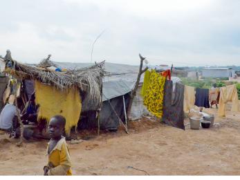 A crowded displacement site in bangui, the capital of the central african republic. photo: emily bishop/mercy corps