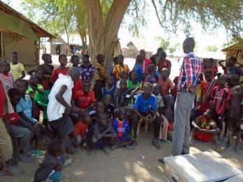 Mercy corps built temporary learning spaces and distributed supply kits to help teachers hold makeshift classes for displaced children in south sudan. ensuring kids can continue their education despite conflict is critical for their future.
