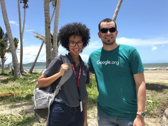 Karla peña, mercy corps resilience program manager, and hector mujica, regional manager for google.org, in humacao, puerto rico. photo: christy delafield/mercy corps