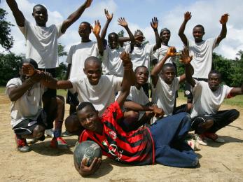 Boys playing soccer